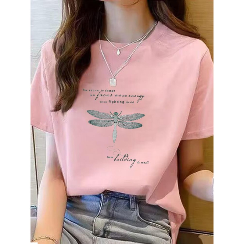 T-shirt libéllule avec citations inspirantes et grande libéllule argentée