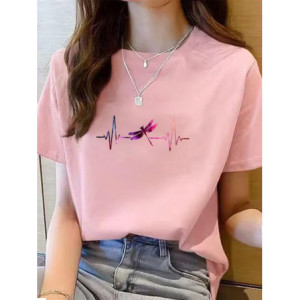 T-shirt libellule avec impression rythme du coeur et libéllule