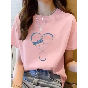 T-shirt rose avec impression Grand Coeur et Libéllule formant un grand Coeur