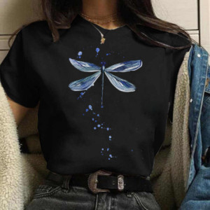 T-shirt grande libéllule bleue Couleur Noir