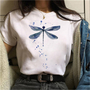 T-shirt grande libéllule bleue Couleur Blanc