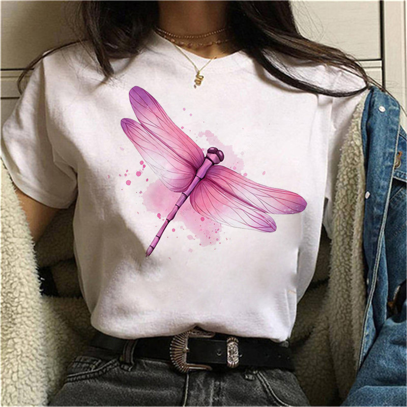 T-shirt avec grande libéllule rose
