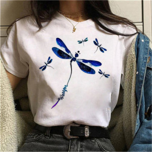 T-shirt libéllule avec impression vol de libéllules bleues