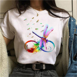 T-shirt avec impression libéllules couleur arc-en-ciel