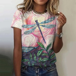 T-shirt libéllule impression grande libéllule et motifs à spirale