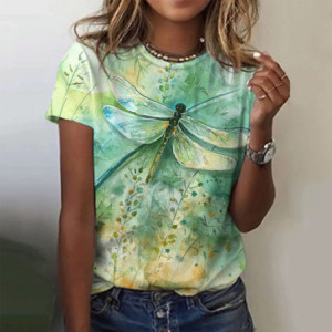 T-shirt libéllule avec impression jardin de printemps et grande libéllule