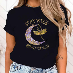 T-shirt libéllule impression une et libellule pour femmes couleur Noir