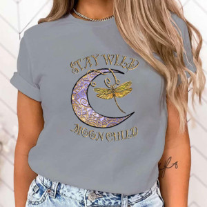 T-shirt libéllule impression une et libellule pour femmes couleur Gris