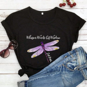 T-shirt libéllule avec citation inspirante et libellule couleur Noir