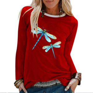 T-shirt libéllule avec 2 belles libéllules bleues couleur Rouge