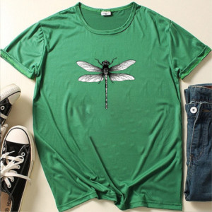 T-shirt libéllule minimaliste noir et blanc couleur Vert