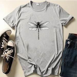 T-shirt libéllule minimaliste noir et blanc couleur Gris