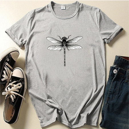 T-shirt libéllule minimaliste noir et blanc couleur Gris
