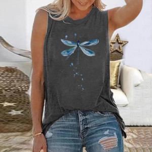 T-shirt débardeur  avec libéllule bleue couleur Gris