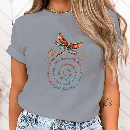 T-shirt libéllule Citation en spirale  couleur  Gris