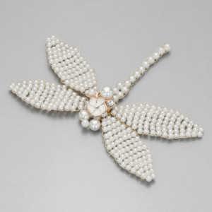 Patch à coudre libéllule en sequins blancs - Tissé à la main - 8cm x 7.4cm