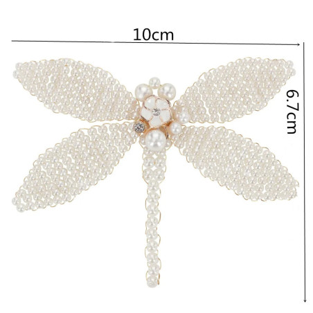 Dimensions Patch à coudre libéllule en sequins blancs - Tissé à la main - 8cm x 7.4cm