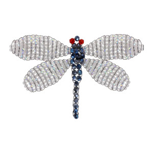 Patch à coudre libéllule en sequins blanc-bleu foncé tissé à la main - 10.1cm x 6cm