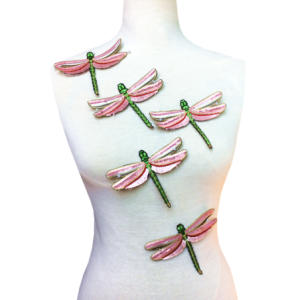 Patch libéllule Rose 3D à coudre - 13cm x 10cm - Lot de 10 pièces
