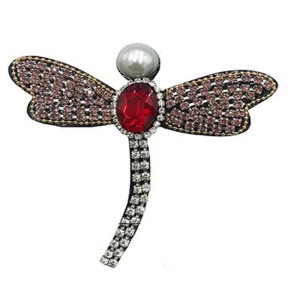 Portée Patches libéllule à coudre avec perle et strass - 26cm x 21cm couleur Rouge