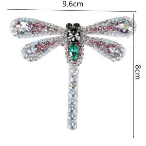 Dimensions Patch à coudre libellule en strass blancs - 9.6cm x 8cm
