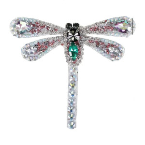 Patch à coudre libellule en strass blancs - 9.6cm x 8cm