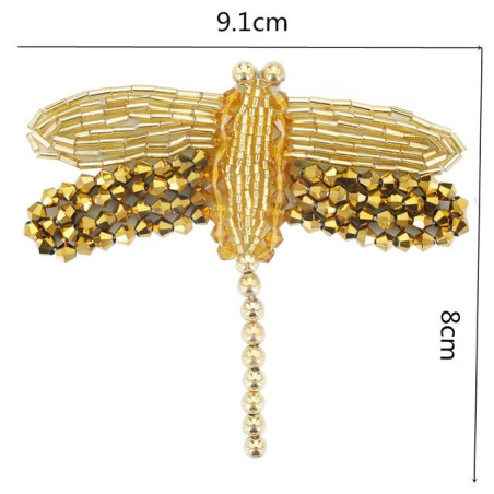 Dimensions Patch à coudre libellule en strass dorés - 9.1cm x 8cm