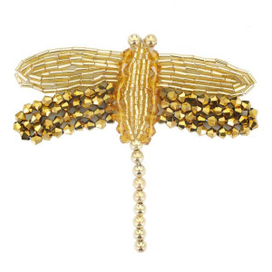 Patch à coudre libellule en strass dorés - 9.1cm x 8cm