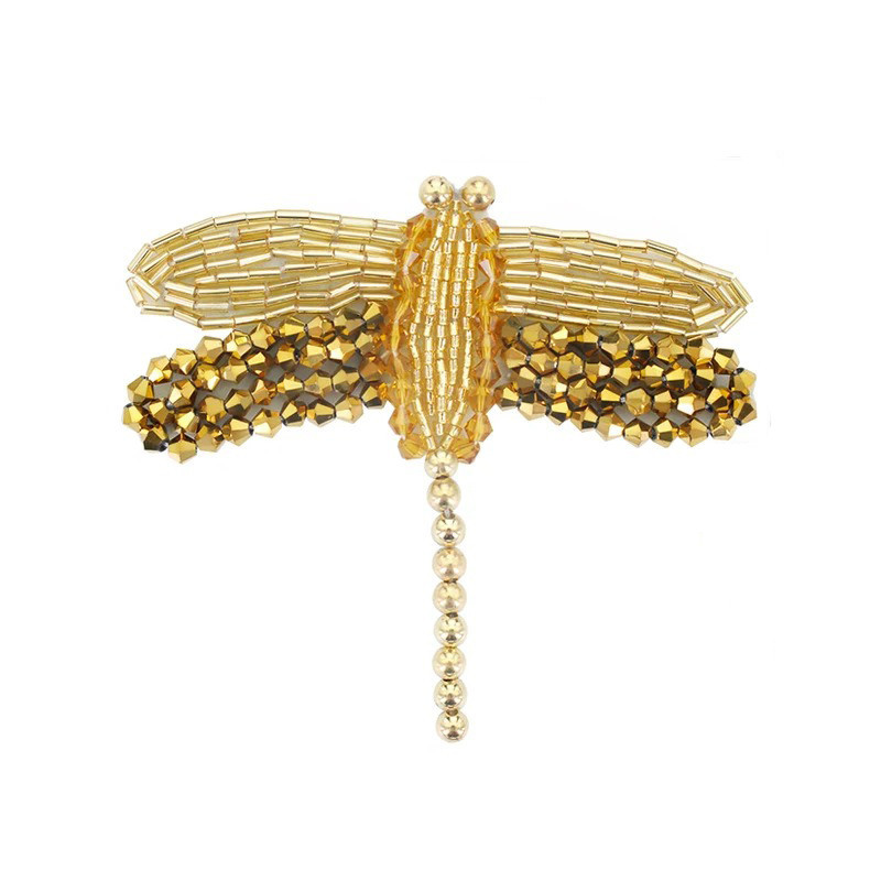 Patch à coudre libellule en strass dorés - 9.1cm x 8cm