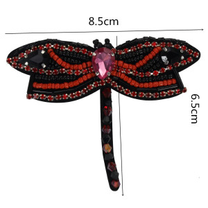 Dimensions Patch à coudre libellule en strass rouge-noir - 8.5cm x 6.5cm