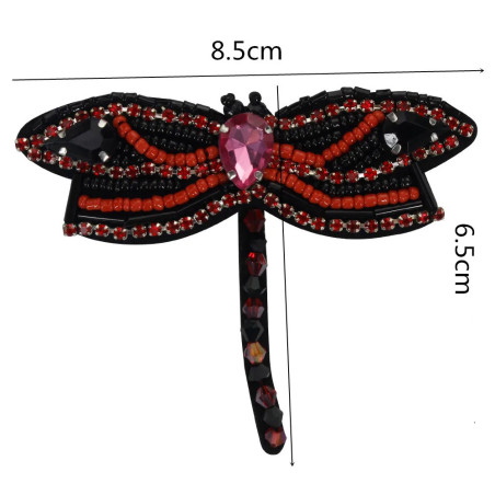 Dimensions Patch à coudre libellule en strass rouge-noir - 8.5cm x 6.5cm