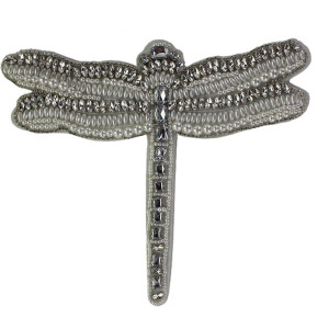 Grand patch à coudre libellule en strass argentés - 23.7cm x 20.7cm