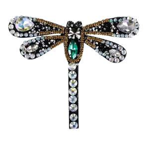Patch à coudre libellule en cristal noir - 9.6cm x 8cm