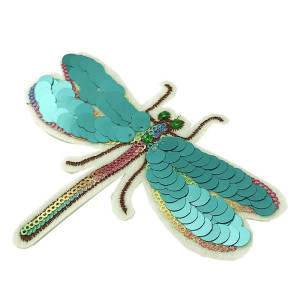 Vue détaillée Patch libéllule 3D  à coudre - 10 cm x 13 cm - Lot de 20 pièces !