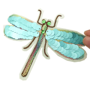 Vue générale Patch libéllule 3D  à coudre - 10 cm x 13 cm - Lot de 20 pièces !