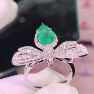 Vue de côté Bague Libéllule en Argent Sterling 925 avec Strass étincelants