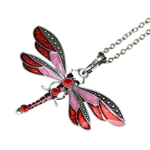 Collier Pendentif Libellule Aurore Flamboyante couleur Rouge