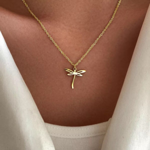 Vue Portée Collier Pendentif Libellule Aile Solaire