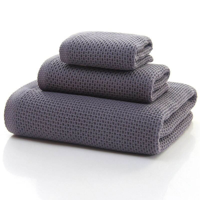 Ensemble de serviettes fines en coton nid d'abeille - Lot de 3 pièces - gris