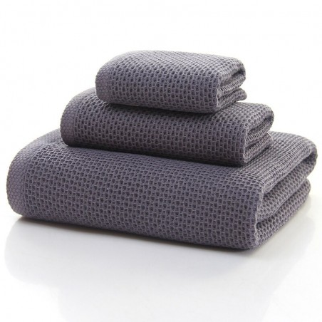 Ensemble de serviettes fines en coton nid d'abeille - Lot de 3 pièces - gris
