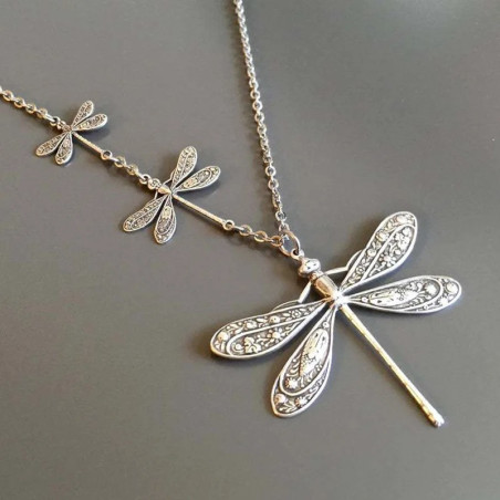 Vue générale Collier Pendentif Libellule Éclat d'Argent