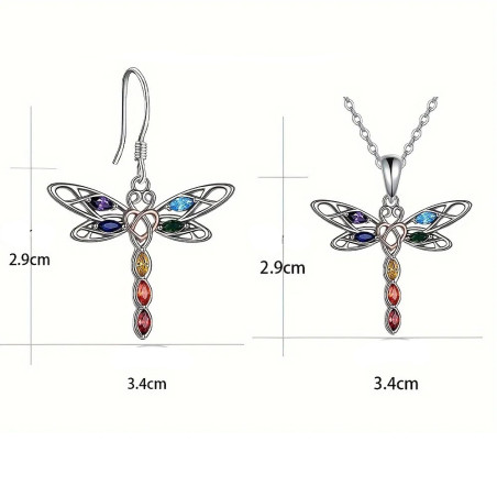 Dimensions Ensemble collier et boucles d'oreilles libéllule