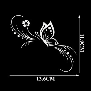 Sticker papillon en vinyle "Fleur de papillon Stylée"  tailles 11.9CM x 13.6CM et couleur Blanc