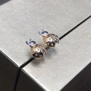 Vue détaillée Boucles d'Oreilles Coccinelle en Argent Sterling 925 Plaqué Or 18 Carats