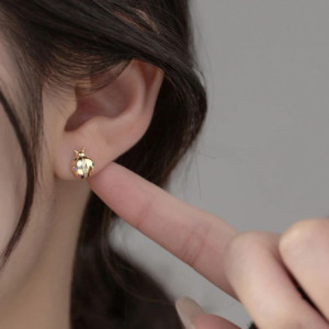 Vue Portée Boucles d'Oreilles Coccinelle Argent Sterling 925 et Petites Pierres de Coleur