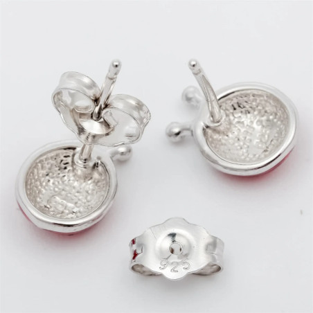 Vue Arrière Boucles d'Oreilles Coccinelle en Argent Sterling 925 Véritable