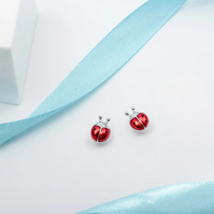 Vue générale Boucles d'Oreilles Coccinelle en Argent Sterling 925 Véritable