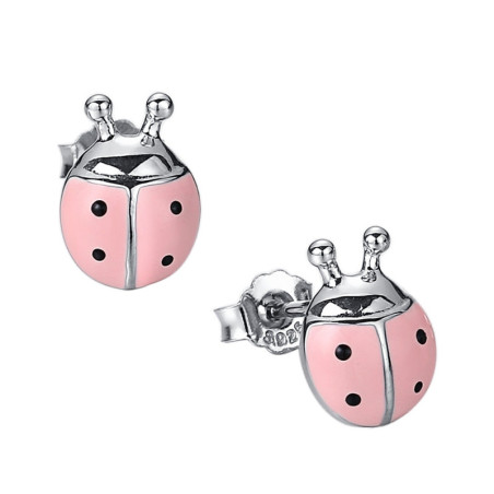Avant Boucles d'Oreilles Coccinelle de couleur Rose en Argent Sterling 925