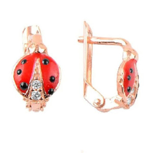Boucles d'Oreilles Coccinelle en Argent Sterling 925 Plaqué Or Rose