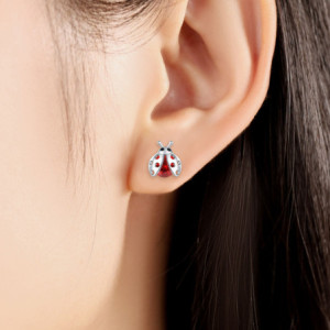 Vue Portée Boucles d'Oreilles Coccinelle et étoile Strass - en Argent Sterling 925